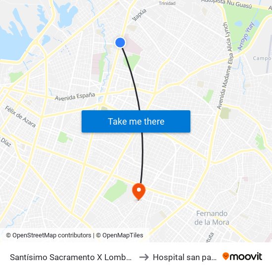 Santísimo Sacramento X Lombardo to Hospital san pablo map