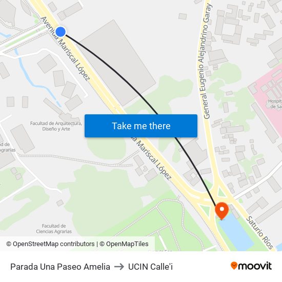 Parada Una Paseo Amelia to UCIN Calle'i map