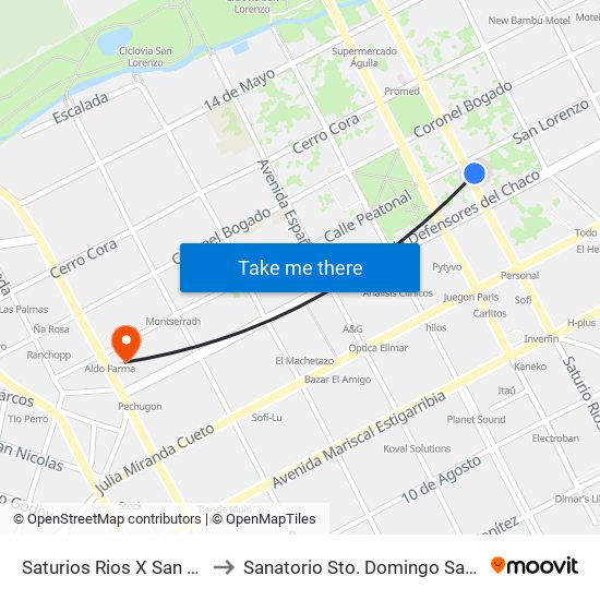 Saturios Rios X San Lorenzo to Sanatorio Sto. Domingo San Lorenzo map