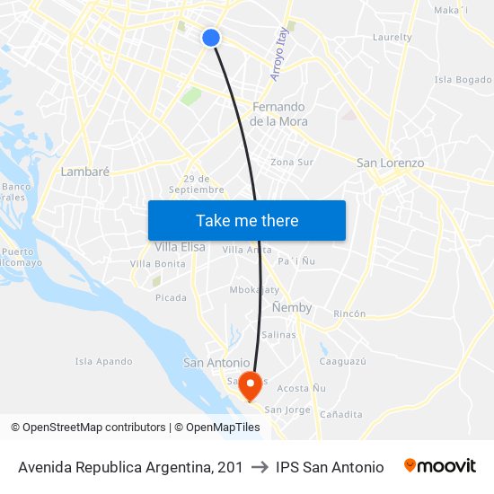 Avenida Republica Argentina, 201 to IPS San Antonio map