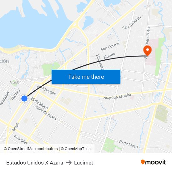 Estados Unidos X Azara to Lacimet map