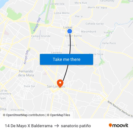 14 De Mayo X Balderrama to sanatorio patiño map