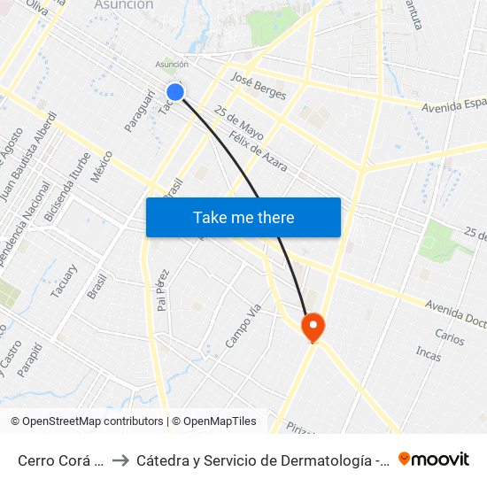 Cerro Corá X Tacuary to Cátedra y Servicio de Dermatología - Hospital de Clínicas UNA map