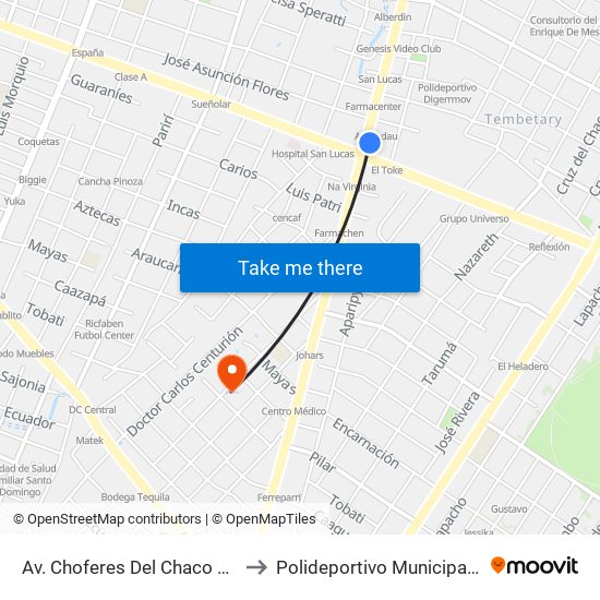 Av. Choferes Del Chaco X Av. Eusebio Ayala to Polideportivo Municipal Coronel Martinez map