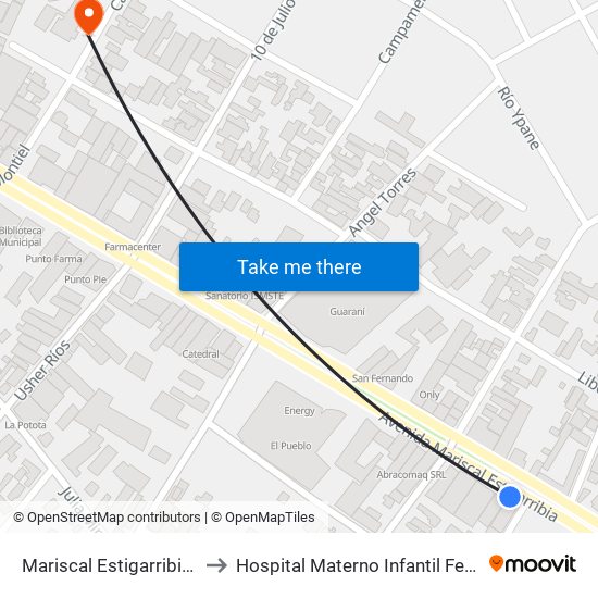 Mariscal Estigarribia X Boquerón to Hospital Materno Infantil Fernando de la Mora map