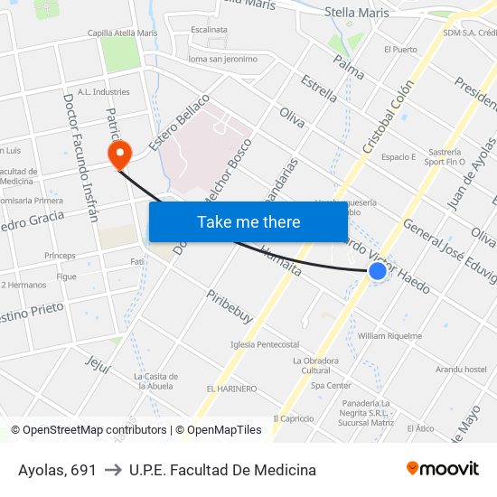 Ayolas, 691 to U.P.E. Facultad De Medicina map