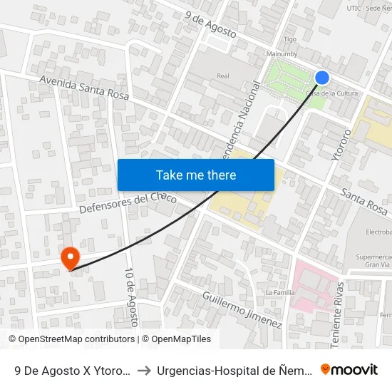 9 De Agosto X Ytororo to Urgencias-Hospital de Ñemby map