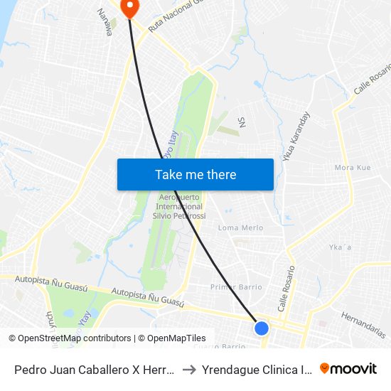Pedro Juan Caballero X Herrera to Yrendague Clinica IPS map