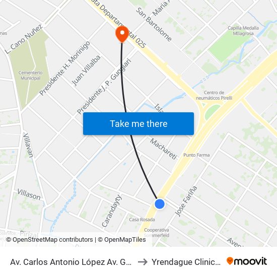 Av. Carlos Antonio López Av. Gral. Díaz to Yrendague Clinica IPS map