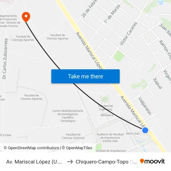 Av. Mariscal López (U.N.A) to Chiquero-Campo-Topo 🐷🔨📝 map