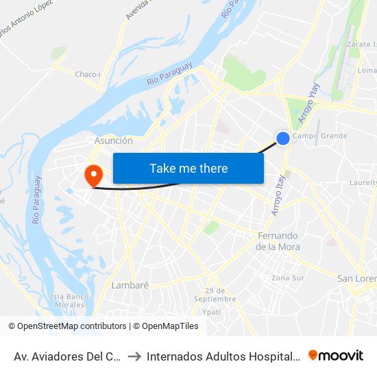 Av. Aviadores Del Chaco X Martínez to Internados Adultos Hospital General Barrio Obrero map
