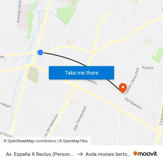 Av. España X Reclus (Personal) to Avda moises bertoni map