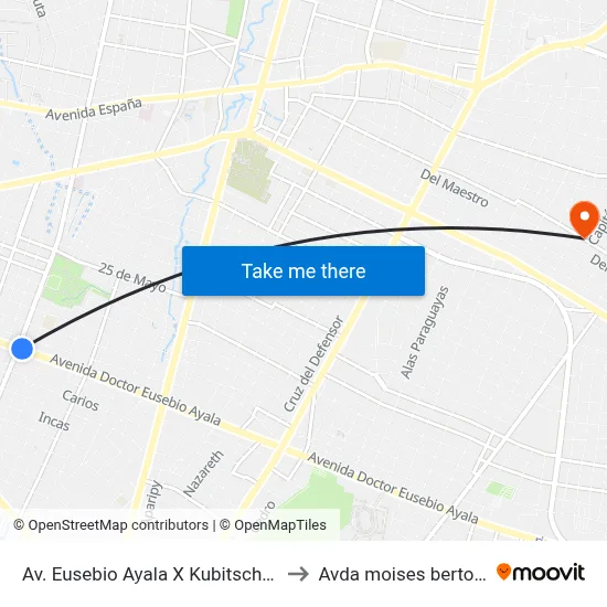 Av. Eusebio Ayala X Kubitschek to Avda moises bertoni map