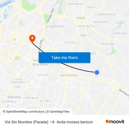 Via Sin Nombre (Parada) to Avda moises bertoni map