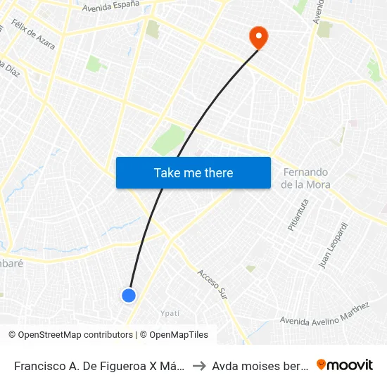 Francisco A. De Figueroa X Mártires to Avda moises bertoni map