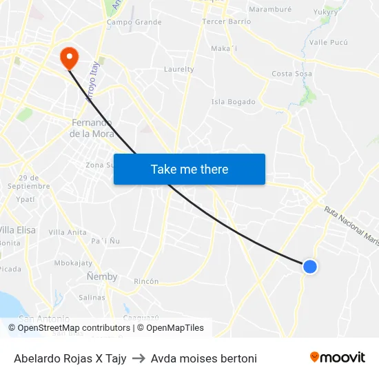 Abelardo Rojas X Tajy to Avda moises bertoni map