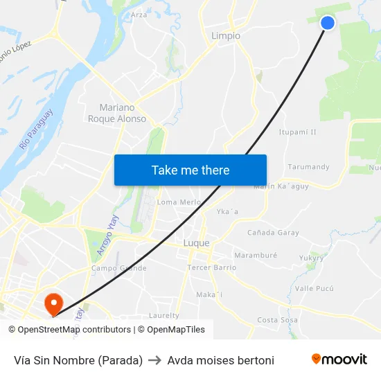 Vía Sin Nombre (Parada) to Avda moises bertoni map