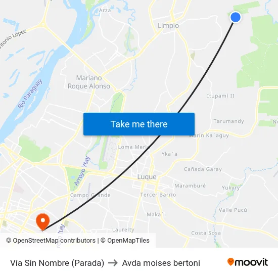 Vía Sin Nombre (Parada) to Avda moises bertoni map