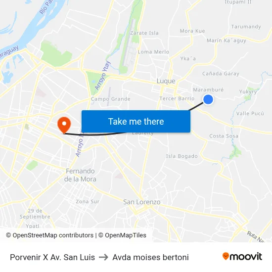 Porvenir X Av. San Luis to Avda moises bertoni map