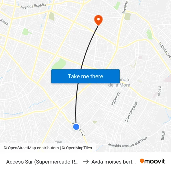 Acceso Sur (Supermercado Real) to Avda moises bertoni map