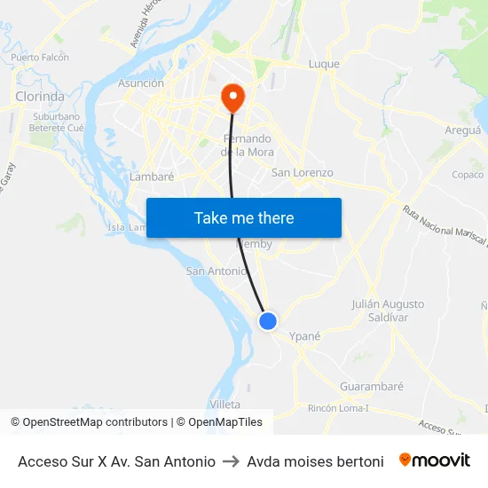 Acceso Sur X Av. San Antonio to Avda moises bertoni map