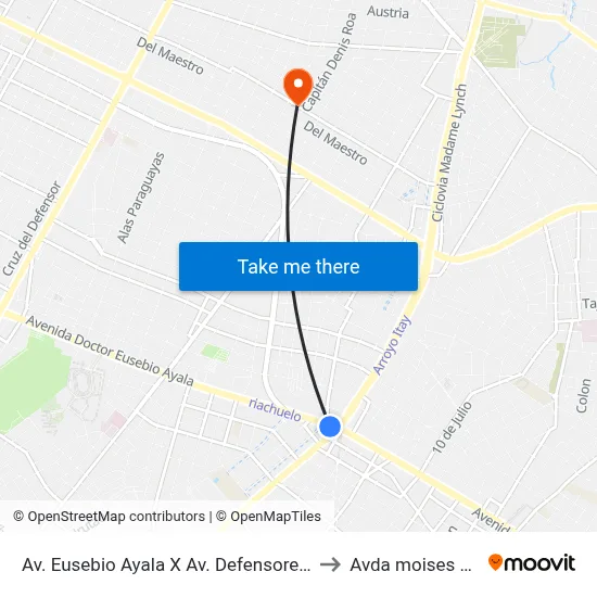 Av. Eusebio Ayala X Av. Defensores Del Chaco to Avda moises bertoni map
