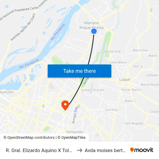 R. Gral. Elizardo Aquino X Toledo to Avda moises bertoni map