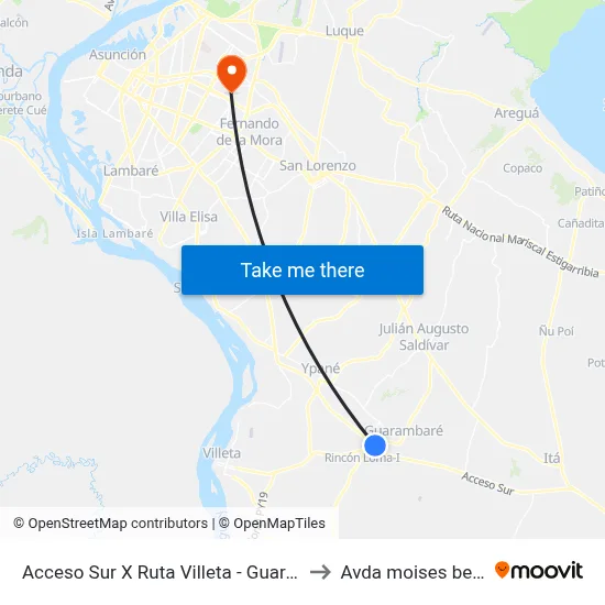Acceso Sur X Ruta Villeta - Guarambaré to Avda moises bertoni map