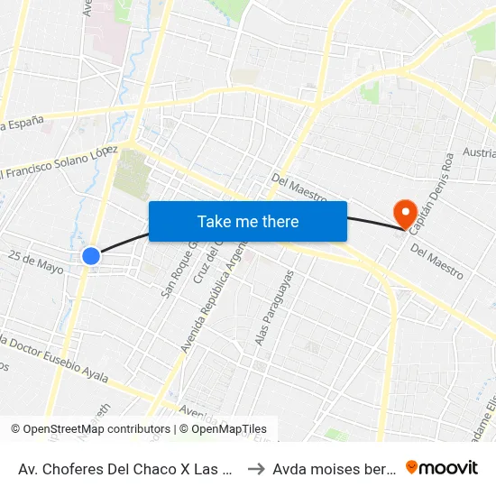 Av. Choferes Del Chaco X Las Perlas to Avda moises bertoni map