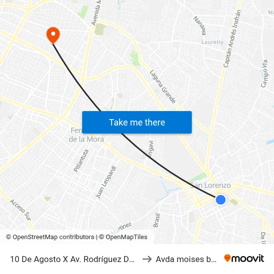 10 De Agosto X Av. Rodríguez De Francia to Avda moises bertoni map