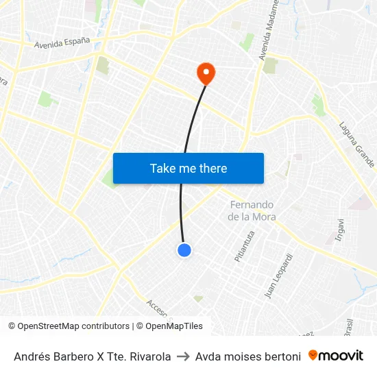 Andrés Barbero X Tte. Rivarola to Avda moises bertoni map