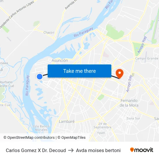 Carlos Gomez X Dr. Decoud to Avda moises bertoni map