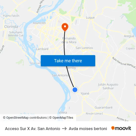 Acceso Sur X Av. San Antonio to Avda moises bertoni map