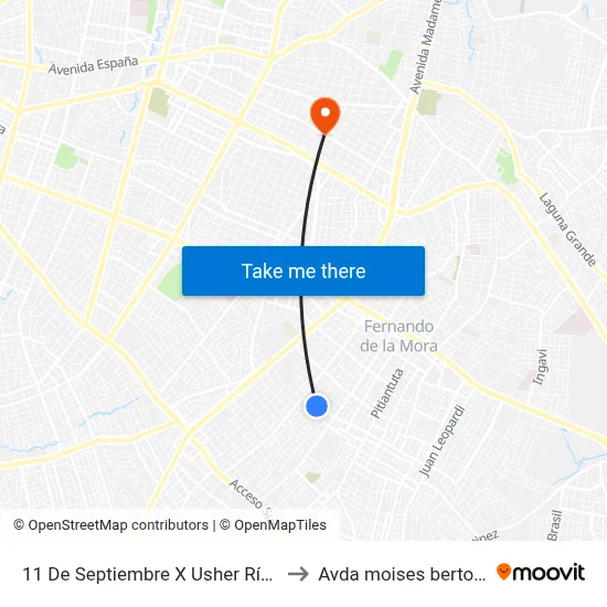 11 De Septiembre X Usher Ríos to Avda moises bertoni map