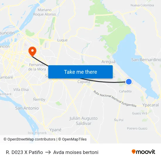 R. D023 X Patiño to Avda moises bertoni map