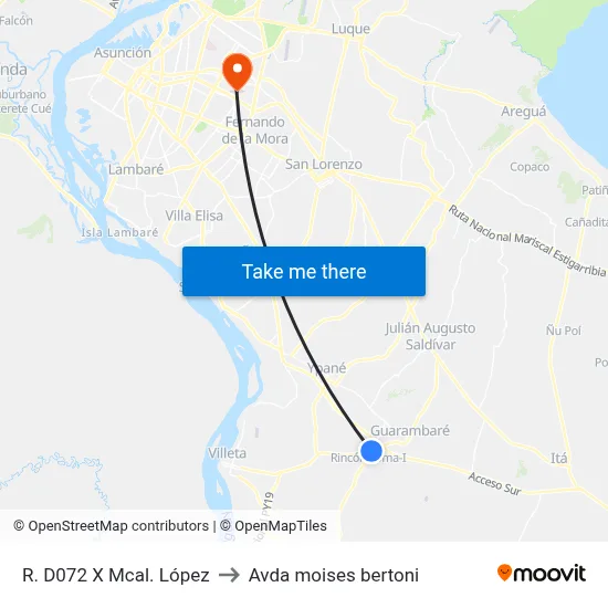 R. D072 X Mcal. López to Avda moises bertoni map