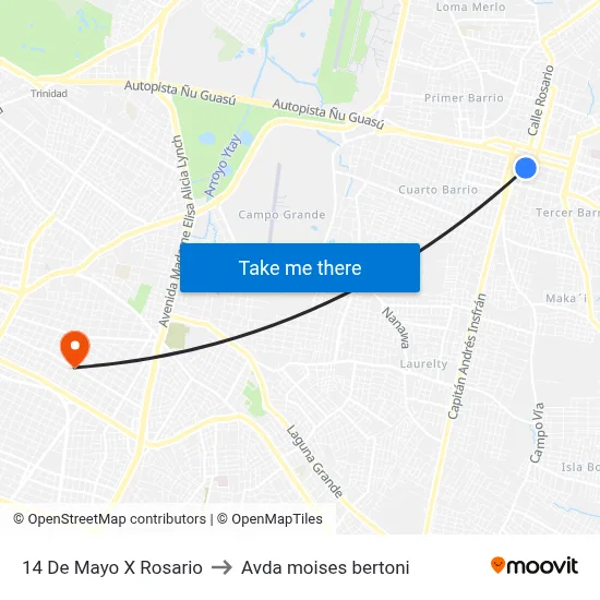 14 De Mayo X Rosario to Avda moises bertoni map