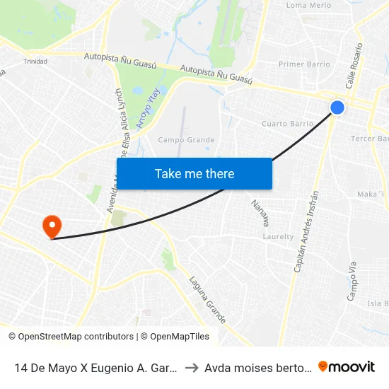14 De Mayo X Eugenio A. Garay to Avda moises bertoni map