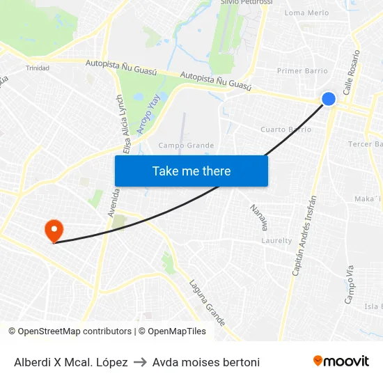 Alberdi X Mcal. López to Avda moises bertoni map