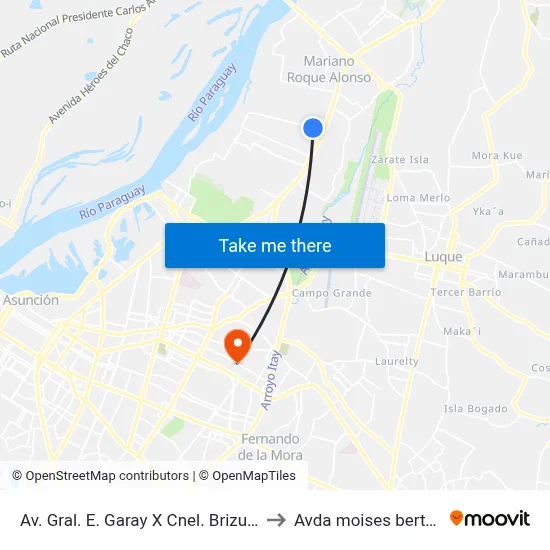 Av. Gral. E. Garay X  Cnel. Brizuela to Avda moises bertoni map