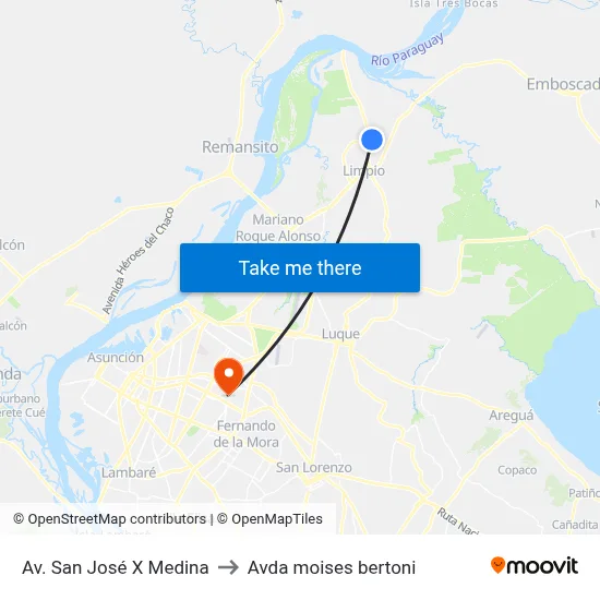 Av. San José X Medina to Avda moises bertoni map