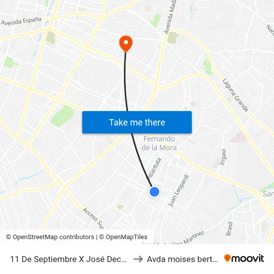 11 De Septiembre X José Decoud to Avda moises bertoni map