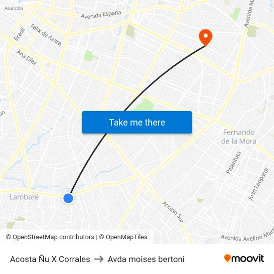 Acosta Ñu X Corrales to Avda moises bertoni map
