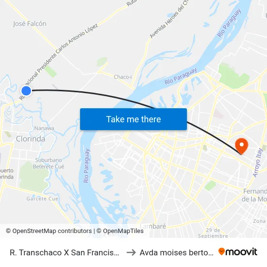R. Transchaco X San Francisco to Avda moises bertoni map