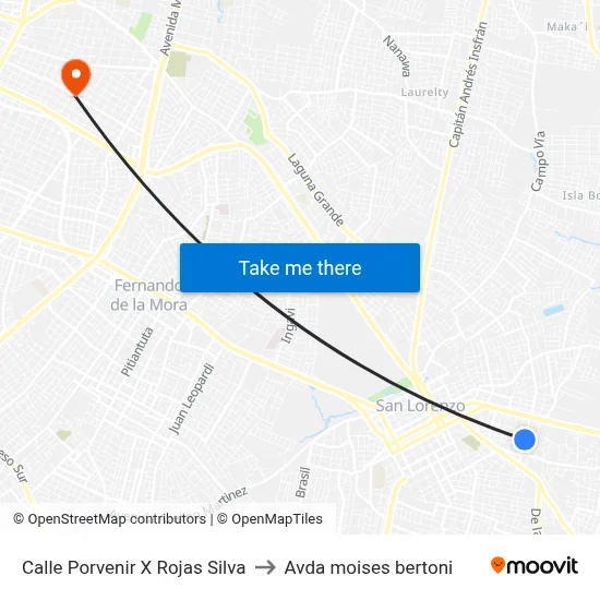 Calle Porvenir X Rojas Silva to Avda moises bertoni map