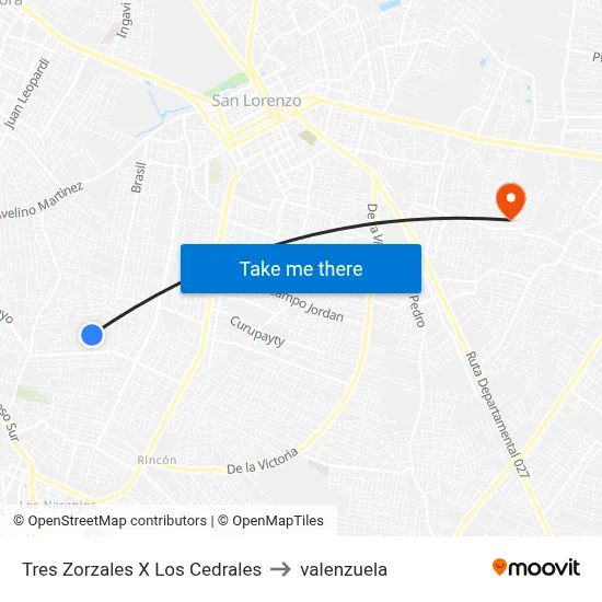 Tres Zorzales X Los Cedrales to valenzuela map
