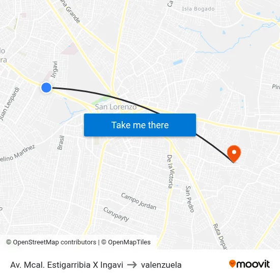 Av. Mcal. Estigarribia X Ingavi to valenzuela map
