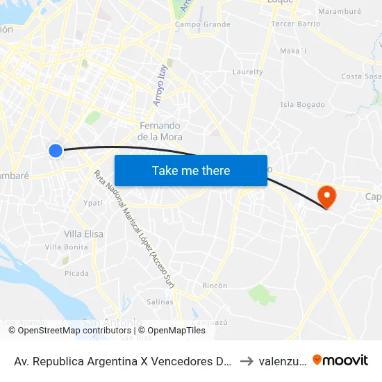 Av. Republica Argentina X Vencedores Del Chaco to valenzuela map