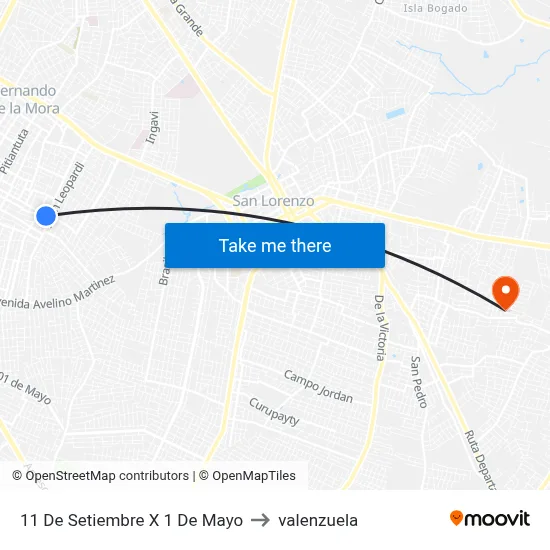 11 De Setiembre X 1 De Mayo to valenzuela map