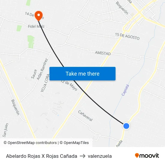 Abelardo Rojas X Rojas Cañada to valenzuela map